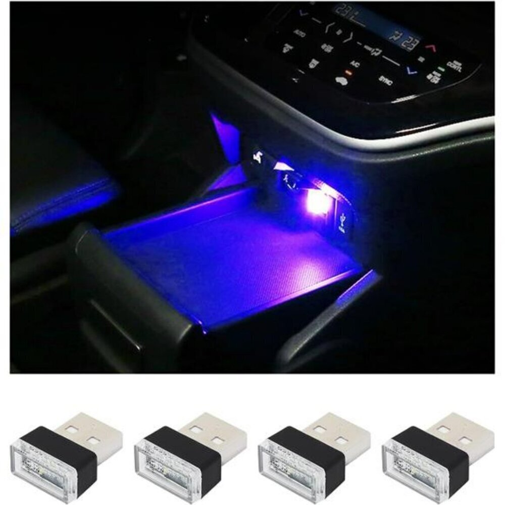 Augeny 4 PCS USB LED Car Interior Lights Blue Ambient Night Light for Cars SUV